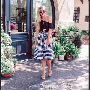 J.Crew factory Tie Waist Midi Ruffle Skirt Gingham Plaid Bow